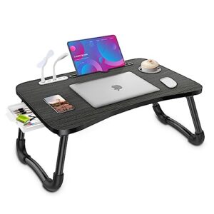 Foldable Laptop Table Tray with 4 USB Ports Storage Drawer and Cup Holder