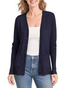 Urban CoCo Women's Lightweight Button Front Cardigan Sweaters V-Neck Classic Knit Sweater with Pockets