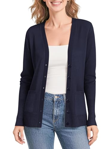 Urban CoCo Women's Lightweight Button Front Cardigan Sweaters V-Neck Classic Knit Sweater with Pockets