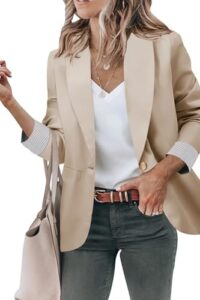Genhoo Blazer Jackets for Women Open Front Long Sleeve Work Office Casual Blazers with Pockets S-2XL