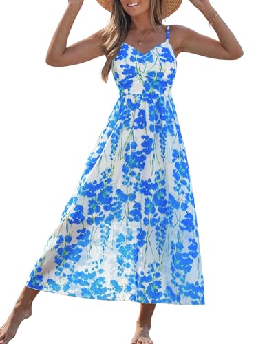 popvil Women Summer Maxi Dress 2026 Spaghetti Strap Long Beach Dress Boho A-Line Flowy Casual Sleeveless Sun Dress
