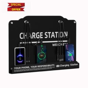Wall Mounted Cell Phone Charging Station Mobile Phone Charging Station | Fast Charging 8 Device | Compatible with iphone ipad Smartphone Tablets Port | Great for Offices Hotel Hospital Airport (Black)