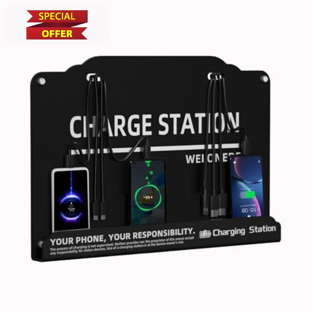 Wall Mounted Cell Phone Charging Station Mobile Phone Charging Station | Fast Charging 8 Device | Compatible with iphone ipad Smartphone Tablets Port | Great for Offices Hotel Hospital Airport (Black)