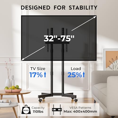Height Adjustable Mobile TV Cart on Wheels