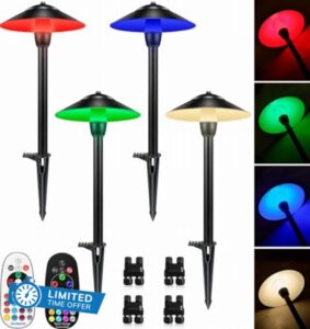SUNVIE RGBW Low Voltage Pathway Lights 3W Color Changing Landscape Lights 12-24V Multi-Color Path Lights Waterproof for Yard Garden Walkway Holiday Landscape Path Lighting ETL Listed Cord