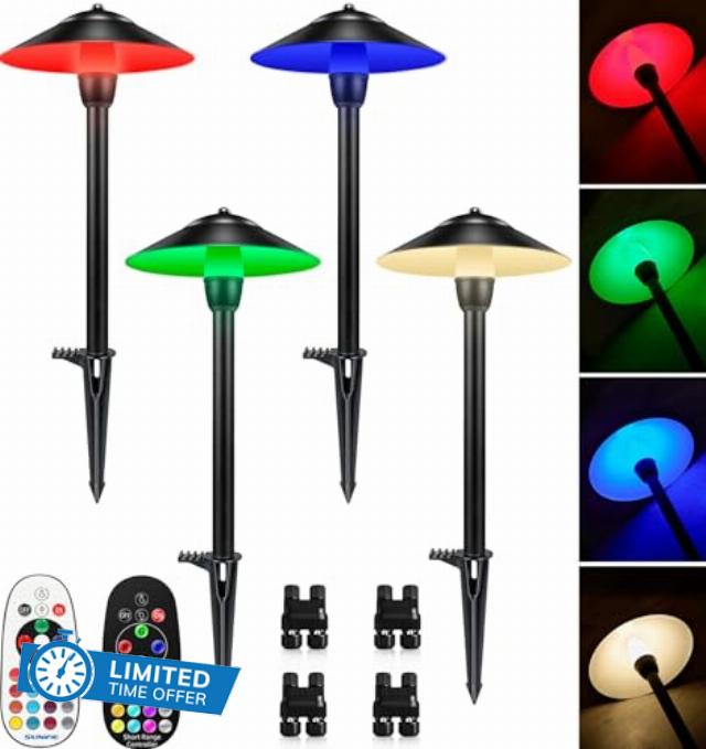 SUNVIE RGBW Low Voltage Pathway Lights 3W Color Changing Landscape Lights 12-24V Multi-Color Path Lights Waterproof for Yard Garden Walkway Holiday Landscape Path Lighting ETL Listed Cord