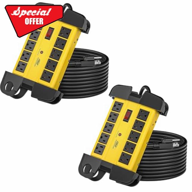 CRST 10-Outlets Heavy Duty Power Strip Metal Surge Protector with 15 Amps