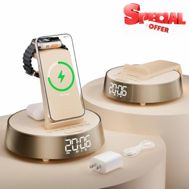 6 in 1 Wireless Charging Station with Alarm Clock