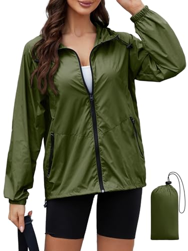 CRIPOM Light Weight Rain Jacket Women Waterproof Windbreaker Travel Rain Coats for Women Packable S-XXL