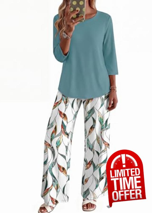 WIHOLL Two Piece Sets for Women Lounge 3/4 Length Sleeve Womens Tops Graphic Pants with Pockets Summer Outfits 2026