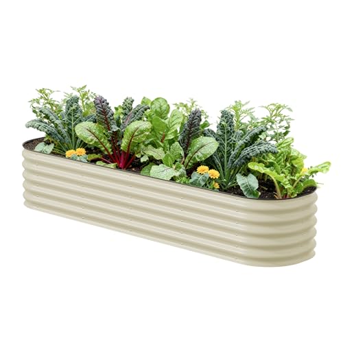 17" Tall 9 in 1 8ft X 2ft Metal Raised Planter Bed for Vegetables Flowers Ground Planter Box-Pearl White