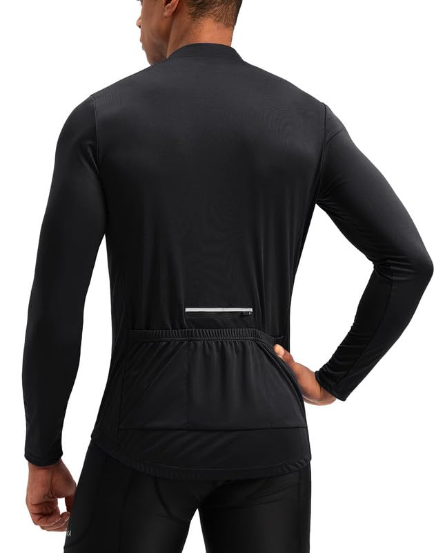 Bikewa Men's Cycling Jersey with 3+1 Rear Zipper Pockets Long Sleeve Moisture Wicking UPF 50+ Half Zip Riding Bike Shirts