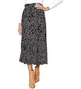 EXLURA Womens High Waist Polka Dot Pleated Skirt Midi Swing Skirt with Pockets