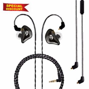 BASN Professional in Ear Monitor Headphones for Singers Drummers Musicians with MMCX Connector IEM Earphones (Pro Clear Black)