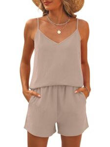 Caracilia Womens 2 Piece Lounge Sets Summer Outfits V Neck Tank Top Short Matching Set Casual Travel Beach Vacation Clothes