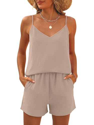 Caracilia Womens 2 Piece Lounge Sets Summer Outfits V Neck Tank Top Short Matching Set Casual Travel Beach Vacation Clothes