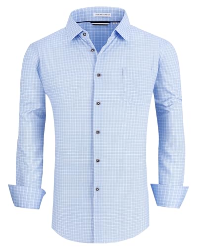 Alex Vando Mens Button Down Shirts Wrinkle Free 4-Way Stretch Print Business Casual Shi