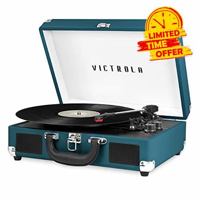 Victrola Journey Bluetooth Portable Suitcase Record Player – with Built-in Speakers