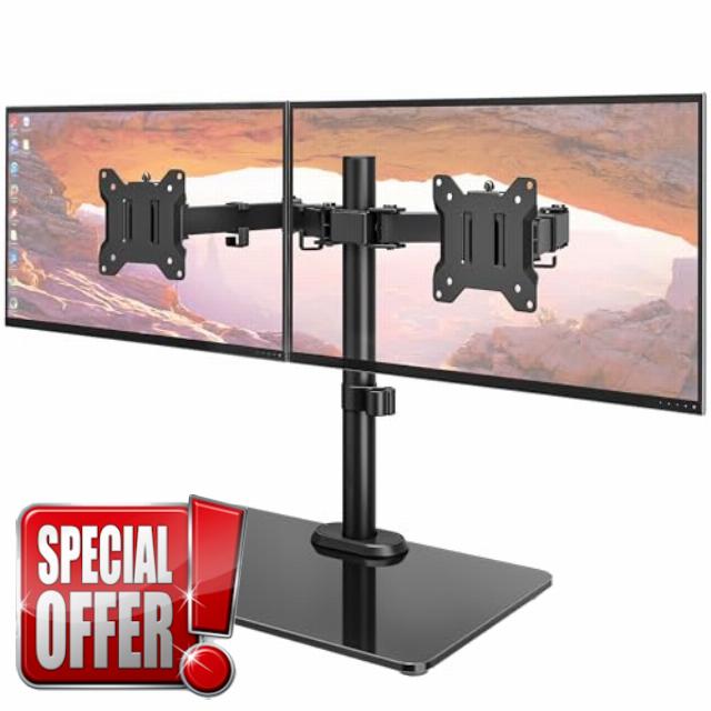 monTEK Freestanding Dual Monitor Stand with Sleek Glass Base for 17-32 inch Screens