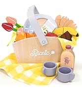 Pillowhale Wooden Play Food Set for Kids - 26 Pcs Hamburger Pretend Play Food with Fries & Drinks...