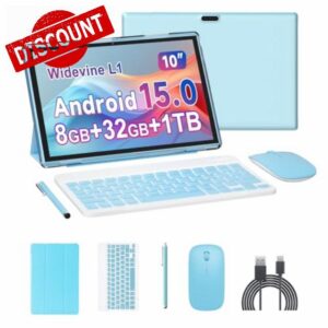 10 inch Tablet 2 in 1 Android 15 Tablets with Keyboard