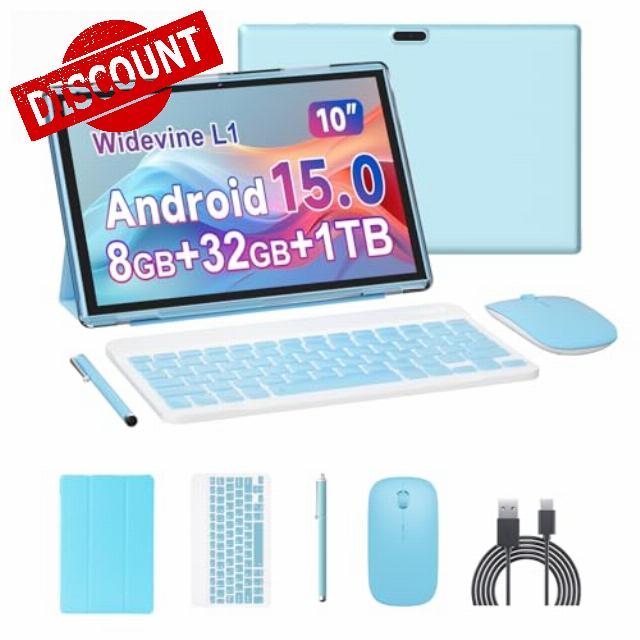 10 inch Tablet 2 in 1 Android 15 Tablets with Keyboard