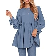 EXLURA Womens Dressy Casual Blouses Ruffle Long Sleeve Swiss Dot Babydoll Peplum Top Round Neck F...