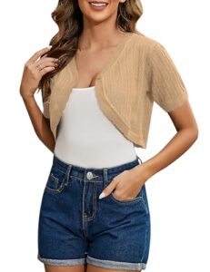 Totatuit Women's Short Sleeve Cropped Cardigan Open Front Bolero Shrugs for Dresses Crochet Button Down Sweaters