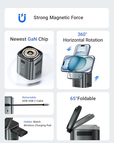 Qi2 25W Magnetic Wireless Charger Desktop Stand for iWatch/for Samsung Galaxy Watch/Airpods