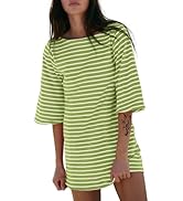 EXLURA Women's 2025 Summer Oversized Short Sleeve T Shirt Dress Casual Crew Neck Striped Tops Loo...