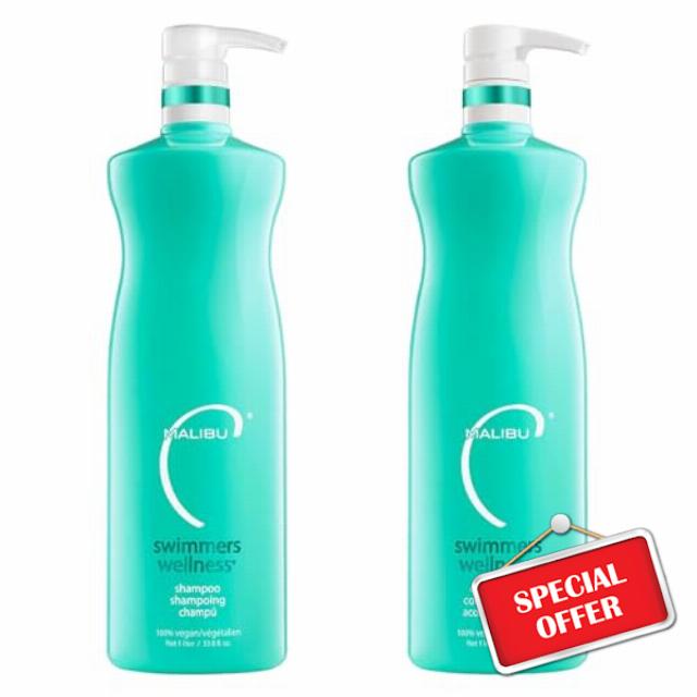 Malibu C Swimmers Wellness Shampoo and Conditioner Set - Restorative Hair Care for Swimmers - Protects Against Chlorine Damage & Combats Brittle Hair (33.8 oz)