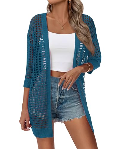 Zeagoo Women's 2026 Summer Crochet Lightweight Cardigan Short Sleeve Boho Kimono Oversized Open Front Sweater Tops