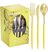 Supernal 102Pcs Pink Plastic Silverware, Gold Disposable Utensils with Pink Handle, Elegant Gold ...
