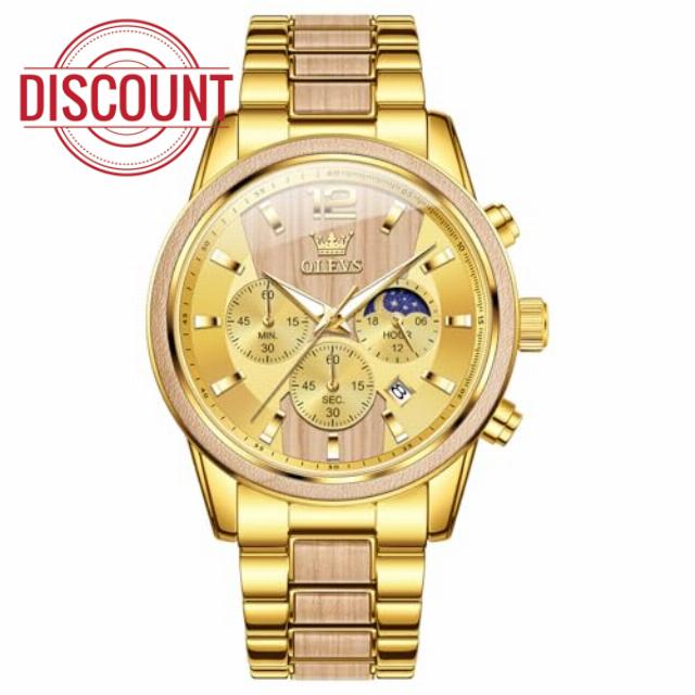 OLEVS Men Analog Quartz Waterproof Watches Multifunction Chronograph Diamond Moon Phase Luminous Silicone Band Wrist Watches