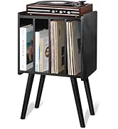 2BHOME Wooden LP Record Player Stand with 4 Cabinets, Holds up to 100 Vinyls, Metal Record Storag...