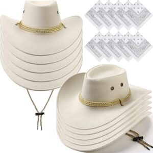 Coume 10 Set Cowboy Hat and Bandana for Women Men 10 Cowgirl Cowboy Hat Bulk 10 Western Bandanas for Adult Costume Party
