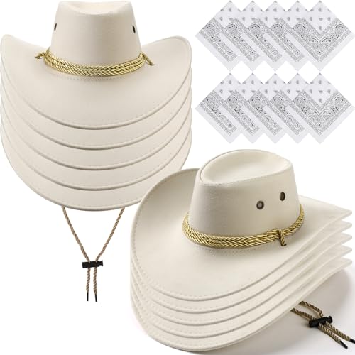 Coume 10 Set Cowboy Hat and Bandana for Women Men 10 Cowgirl Cowboy Hat Bulk 10 Western Bandanas for Adult Costume Party
