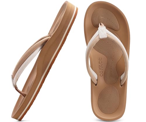 COFACE Flip Flops For Women with Arch Support Comfortable Yoga Mat Orthopedic Sandals Lightweight Womens Flip-Flop