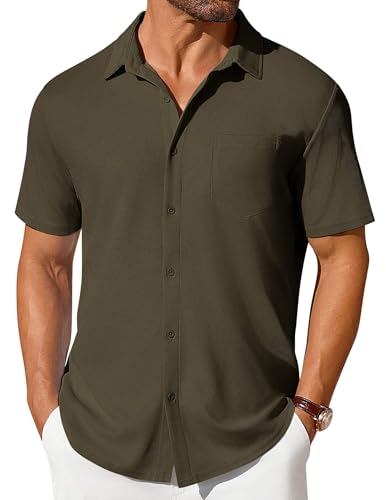 COOFANDY Men's Short Sleeve Button Down Shirt Casual Summer Beach Shirts Waffle Knit Shirt Wrinkle Free Untucked Shi