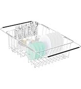 Fanbsy Large Dish Drainer Rack in Sink Adjustable, Expandable 304 Stainless Steel Metal Dish Dryi...