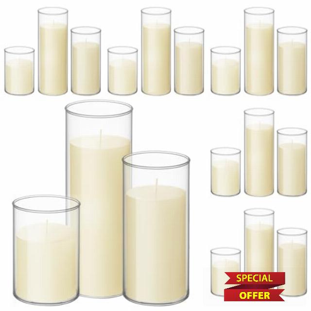 Shihanee 36 Pcs Pillar Candles with Glass Cylinder Vases Tall Hurricane Candle Holders Cylinder Vases for Centerpieces Wedding Party Decor