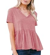 EXLURA Women's Summer Short Sleeve Babydoll Tops Fashion Cute V Neck T Shirts Soft Casual Peplum ...