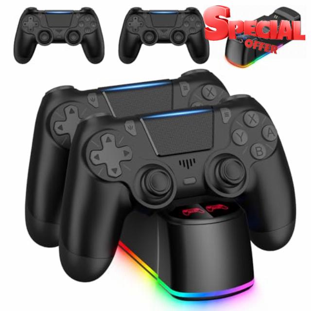 Fisherg 2 Pack Controllers with Charging Dock Station for PS4 Controller