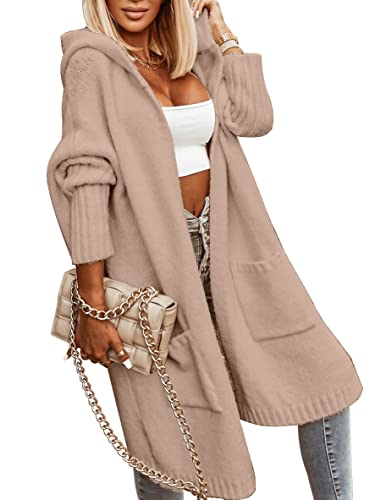 Aoysky Womens Long Cardigans Cable Knitted Open Front Oversized Hooded Outerwear Sweater Coa