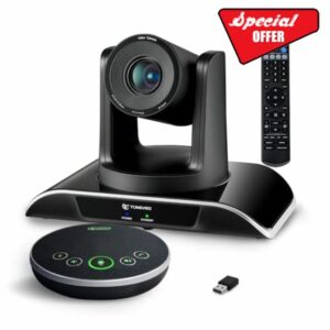 TONGVEO All-in-One Conference Room Video Camera System Al Auto-Tracking HD1080P 60fps 3X Optical Zoom USB3.0 HDMI PTZ Camera and Bluetooth Conference Speakerphone with Microphones