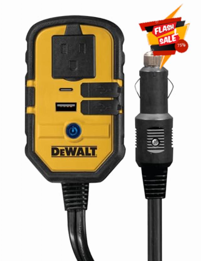 DEWALT DXAEPI140 Power Inverter 140W Car Converter: 12V DC to 120V AC Power Outlet with 25W USB Type C and 15W USB Type A Ports