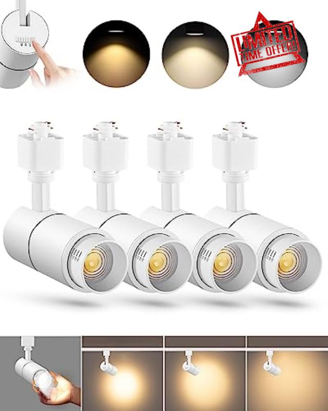 VANoopee 3-Color Zoomable 10W LED Track Lighting Heads H Type Track Light Heads Dimmable Bright Ceiling Spotlight Fixtures Accent Art