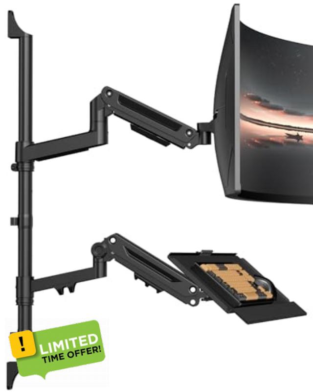 PUTUOSEN Heavy Duty Wall Mount Monitor Arm with Keyboard Tray