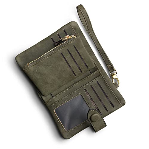 AOXONEL Women's Small Bifold Leather wallet Rfid blocking Ladies Wristlet with Card holder id window Coin Purse