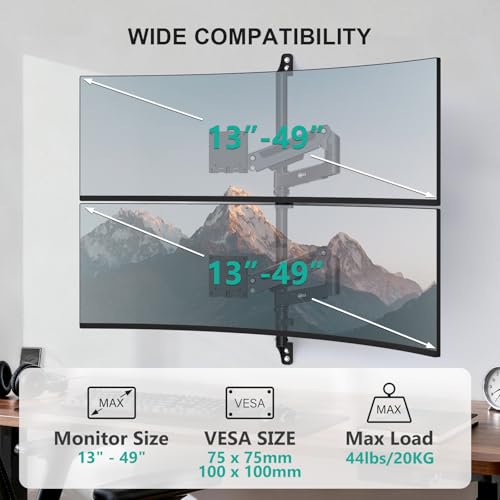 Heavy Duty Stacked Dual Monitor Stand for Wall